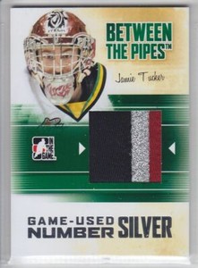 2010-11 ITG BTP JAMIE TUCKER PATCH NUMBER /3 SILVER GAME USED Between Pipe Giant