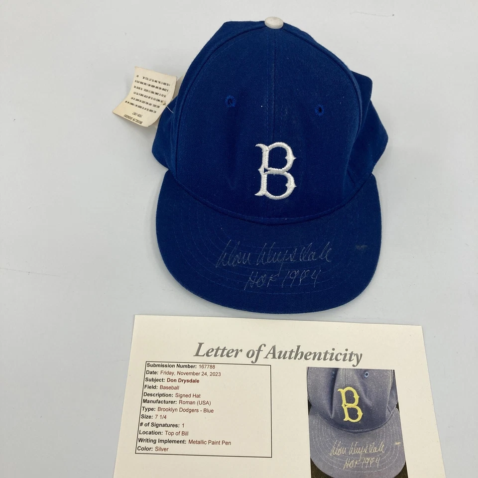 Don Drysdale "HOF 1984" Firmado Brooklyn Dodgers Juego Modelo Gorra de Béisbol JSA Foto 1 de 4