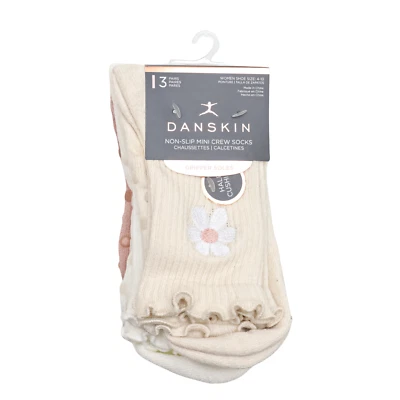 Женские DANSKIN розовый бежевый нескользящий захват мини Crew носки размер 4-10 3 пары - Изображение 1 из 4