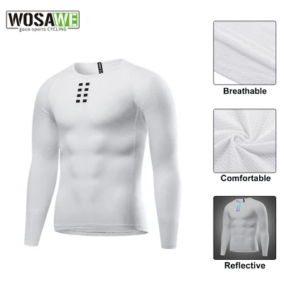 WOSAWE Men Cycling Breathable Undershirts Road Bike Long Sleeved Stretchy Jersey - Image 1 of 4