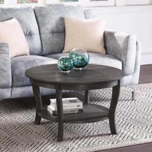 Convenience Concepts Coffee Table 30"x30"x18"Dark Gray Round Wood w/Shelf Indoor - Picture 1 of 3