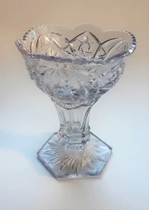 Antique EAPG Hobstar Saw Tooth Footed Scalloped Vase Compote Purple Hue Rare - Picture 1 of 15