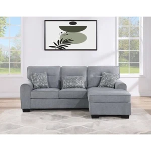 Stylish Sectional Sofa Chaise w/ Pillows Soft Fabric Living Room Couch, Gray - Picture 1 of 3