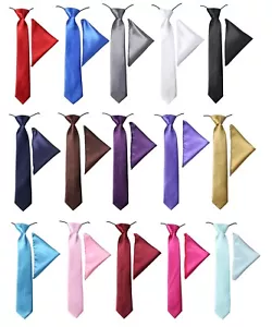 Boys Elasticated Ties Kids Wedding Prom Necktie And Hanky Set in Multicolor - Picture 1 of 23