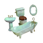 1:12 Dollhouse Bathroom Set Retro Bathtub Toilet Wash Sink Mirror Furniture