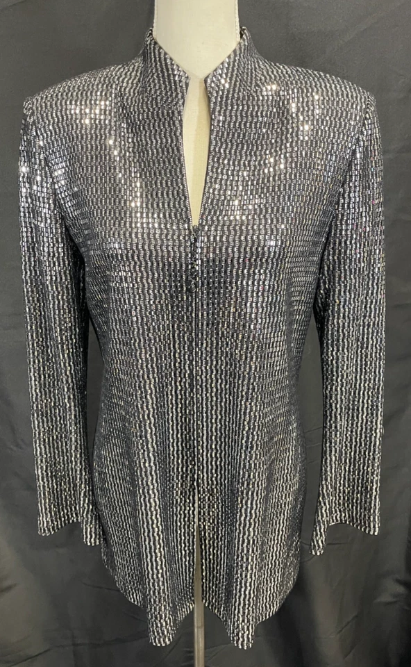 Chaqueta tejida ST.JOHN NIGHT Paillette negra plateada talla 10 Foto 1 de 4