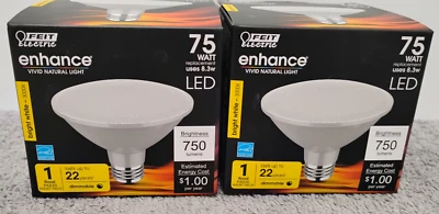 2 NEW  Feit Electric PAR30 75W Equivalent LED Light Bulbs Dimmable, 3000K Bright - Image 1 of 4