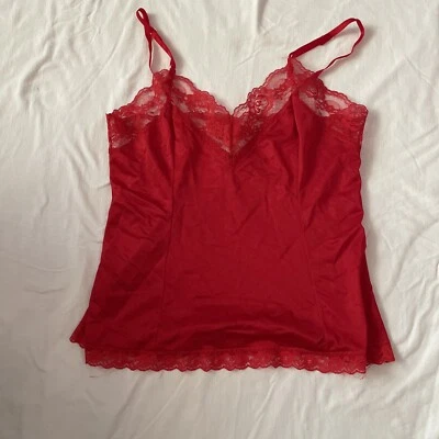 Antiga Frederick's of Hollywood Cami Crop Top alça de espaguete renda Y2K vermelha grande G - Imagem 1 de 4