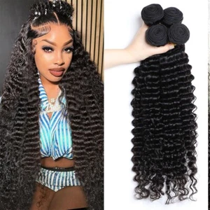 Deep Wave Bundles Human Hair 4Bundles 400G 18in+20in+22in+24in Remy Hair Wefts - Picture 1 of 7