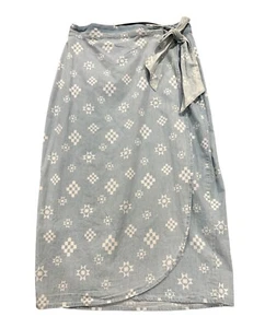 Tasha Polizzi Womens Bethany Chambray Wrap Skirt Aztec Print Blue Sz Large NWOT - Picture 1 of 3
