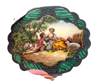 Antique Italian Hand Painted Enamel 800 Silver Powder Compact Mirror - Picture 1 of 4