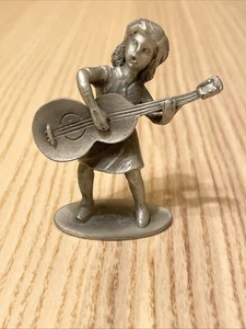 Vintage pewter Figurine Girl Playing A Guitar H. Wilson - Picture 1 of 3