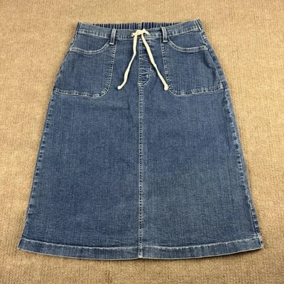 Falda Denim & Co Mujer Pequeña Azul Midi Denim Línea A Cordón Bolsillos Elásticos Foto 1 de 4