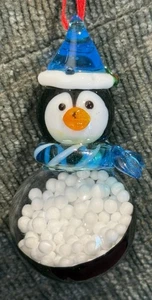 Blown GLASS Penguin Christmas ORNAMENT Snowball Belly, Blue/White Scarf 2.25” - Picture 1 of 9