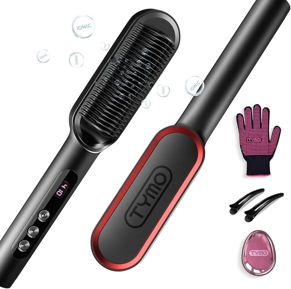 Tymo Ring Ionic Hair Straightener Comb Iron Titanium Coating, 9 Temp, Black/Pink - Image 1 of 4