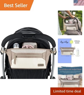Adjustable Stroller Caddy and Organizer Bag Featuring Front Zippered Pocket, ... - Image 1 of 4