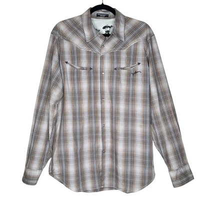 Volcom Mens Howdy Partner Western Long Sleeve Pearl Snap Shirt L Plaid Casual - Image 1 of 4