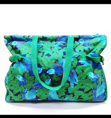 Hermes Beach Tote Bag XL/GM Green Canvas " The Parrots " - Image 1 of 4