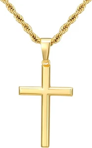 SWEETV 18K Gold Over 925 Sterling Silver Cross Necklace for Men/Women, Stainless - Picture 1 of 8