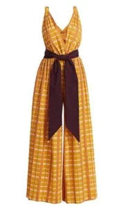 Staud Mika Yellow Stripe Printed Wide Leg Jumpsuit With Belt - Picture 1 of 7