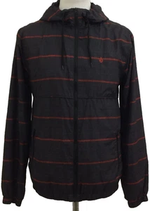 Volcom Men's Hooded Jacket Size M Black /Red Stripes Zip Pockets Hood Used F1 - Picture 1 of 9