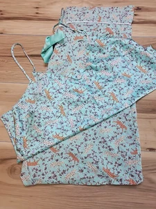Victoria Secret Mixed Fabric Pajama Set 100 Poly Cami Top And Cotton Pants Sz L - Picture 1 of 23