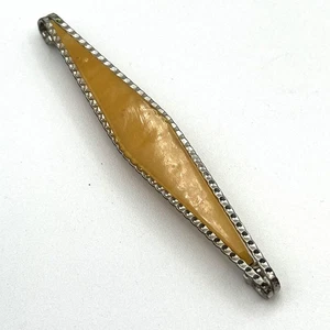 Vtg Silver Tone Yellow Gold Diamond Shape Bar Brooch C Clasp 3.5" MCM Geometric - Picture 1 of 4