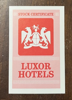 1962-95 ACQUIRE Game Parts Original 1976 Luxor Hotels Stock Certificate - Image 1 of 2