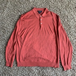 Brooks Brothers Sweater Mens XL Salmon Long Sleeve Collared Silk Blend Knit Cott - Picture 1 of 12