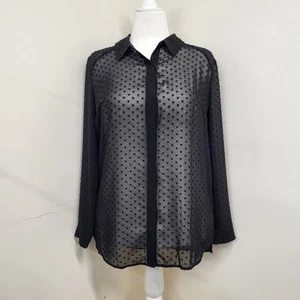 Chemise femme Lamour Nanette Lepore taille XL noire transparente coeurs brodés chemisier - Photo 1/13