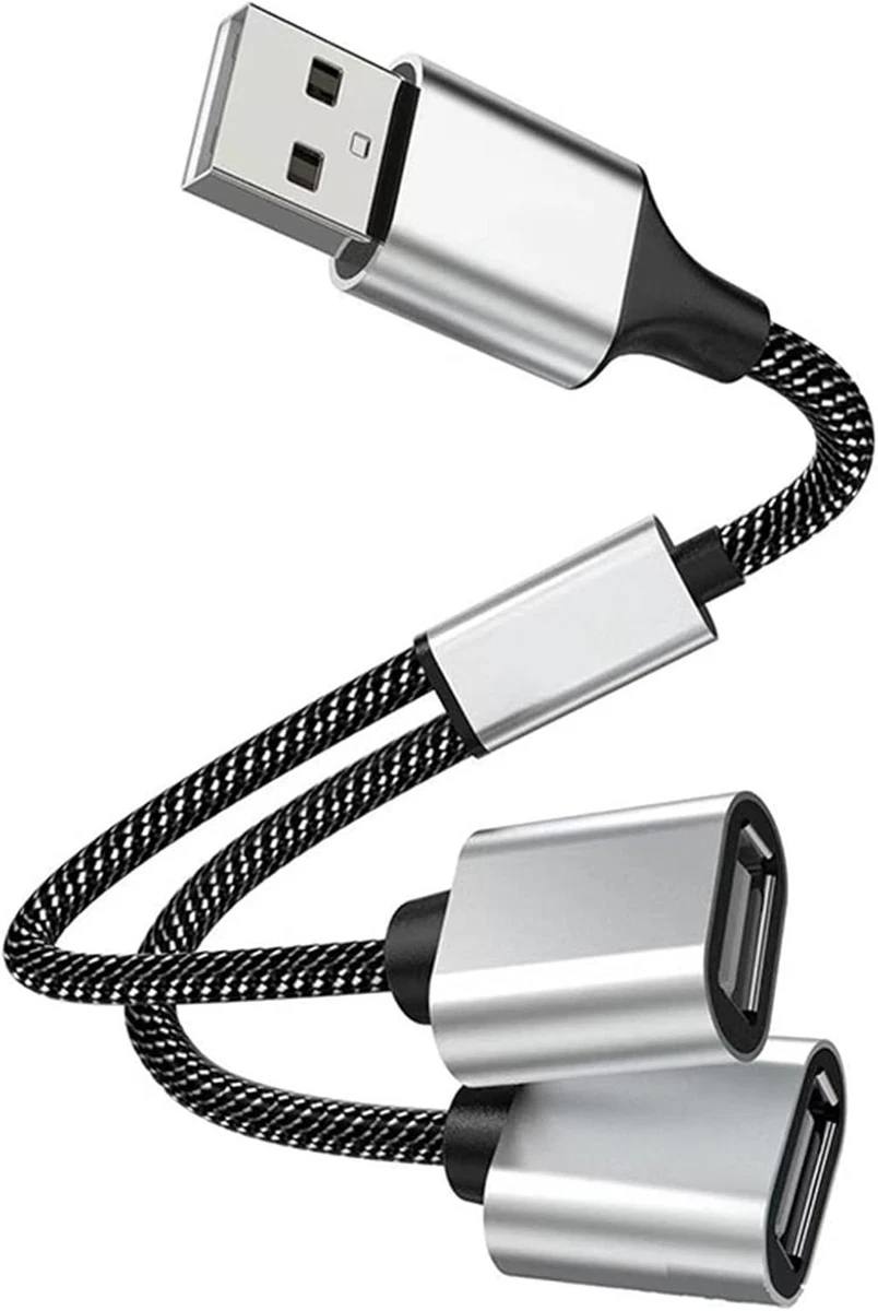 SYSTEM-S Y-Kabel USB-A Auf 2x USB-A – Lade-Splitter Für 2 Geräte (ca. 39 Cm, Schwarz/weiß)