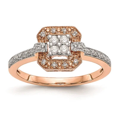 14K Rose Gold Square Cluster 1/5 Ct Diamond Complete Engagement Ring Size 7 - Image 1 of 4