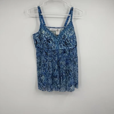 Croft And Barrow Tankini Swim Top 14 Blue White Cruise Beach Adjustable Strap - Image 1 of 4