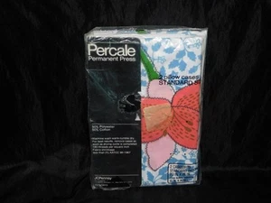 Vintage JCPenney Blue Pink Floral Standard Pillowcases Set 2 NEW NIP Retro 70s - Picture 1 of 4