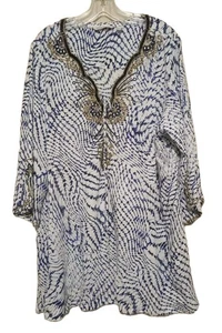 Soft Surroundings Maxi Rayon Printed Sequin Beaded Beach Boho Tunic Blouse Sz 1X - Picture 1 of 20
