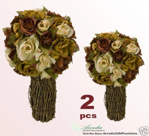 2 Artificial 12" Rose Topiary Flower Arrangement 9BRBE Décor - Image 1 of 1