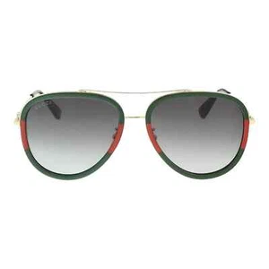 GUCCI GG0062S 003 Aviator Green/Red Unisex Sunglasses 57mm with Light Grey Lens - Picture 1 of 17