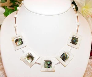 Halskette Kette Perlen Perlmutt Paue Abalone weiss Modeschmuck 278h - Bild 1 von 9