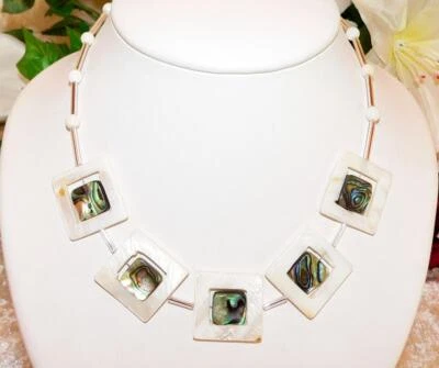 Halskette Kette Perlen Perlmutt Paue Abalone weiss Modeschmuck  278h - Bild 1 von 4