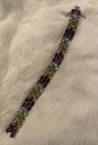 Vtg ADI 925 Silver Thailand Amethyst Citrine Peridot Garnet Blue Topaz Bracelet - Picture 1 of 8