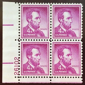 US Stamp  #1036  PB/4 1954 Liberty Series LINCOLN 4c MNH - Picture 1 of 2