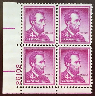US Stamp  #1036  PB/4 1954 Liberty Series LINCOLN 4c MNH - Image 1 of 2