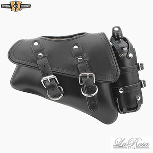 Zipper Left Swing Arm Solo SaddleBag W/Bottle Fit Harley Sportster Black Leather - Bild 1 von 2