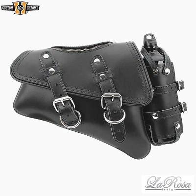 Black Leather Zipper Left Swing Arm Solo SaddleBag W/Bottle Fit Harley Sportster — 第 1/2 张图片