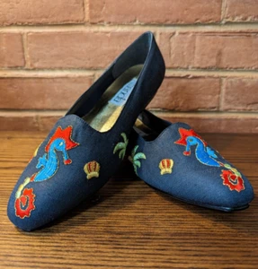 RARE Amanda "Under The Sea" Stitched Flats - Seahorse Octupus Seashell UNIQUE - Picture 1 of 8