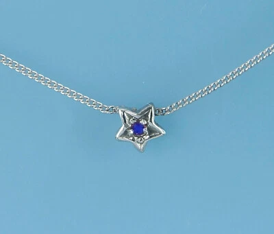 Halskette, Collier, Shortie, Stern mit Saphir in Weiß-Gold 333/ooo - Bild 1 von 4