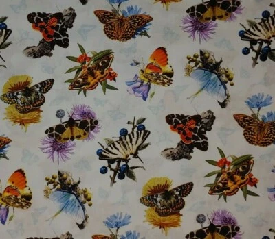 Butterflies Moths Fabric ELIZABETHs STUDIO Quilters Cotton 1 1/8 YARDS - Image 1 of 4