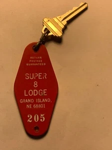 Llavero de habitación de hotel Super 8 Lodge Motel con llave Grand Island Nebraska #205 - Imagen 1 de 2