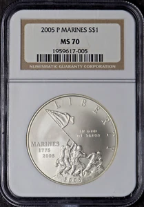 2005-P US Marines Commemorative Silver Dollar - NGC MS70 - ✪COINGIANTS✪ - Picture 1 of 2