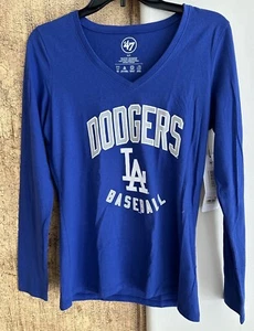 New With Tag Los Angeles Dodgers MLB '47 Brand Blue V-Neck Shirt Women's Small - Picture 1 of 10